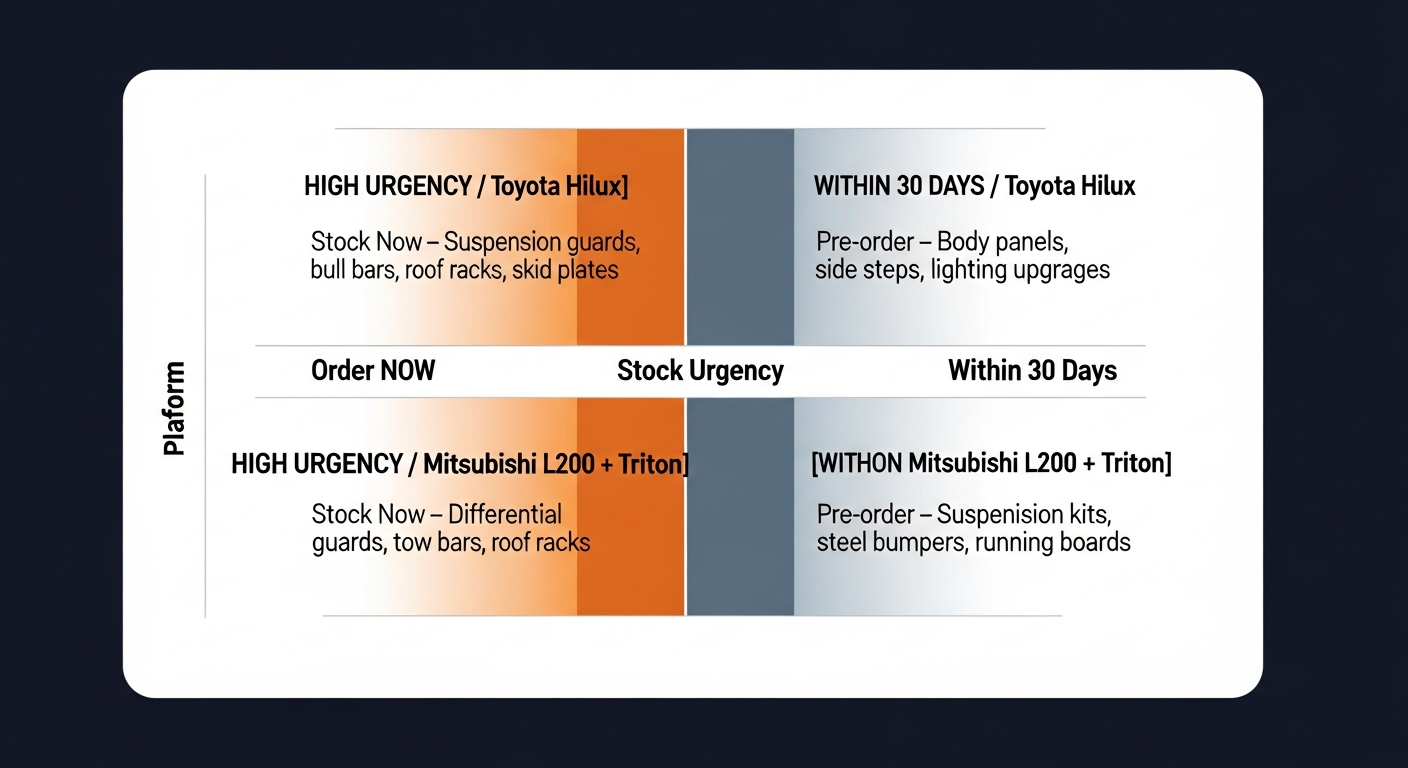 Distributor priority matrix: Toyota Hilux and Mitsubishi L200/Triton parts stocking urgency framework